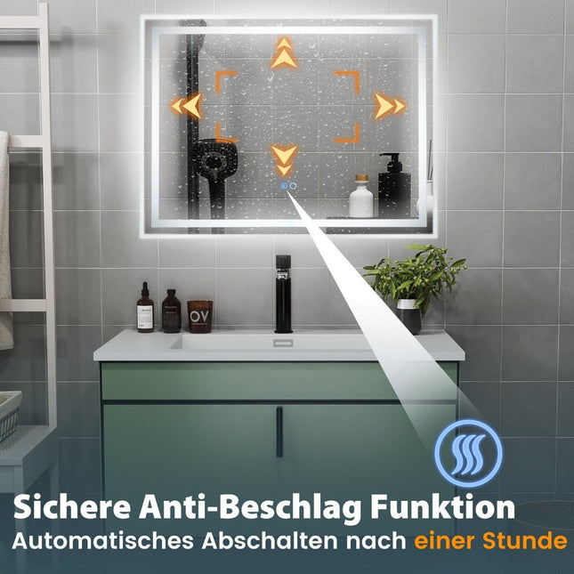 LED Bathroom Mirror with Anti-Fog, 80x60 cm, Dual Lighting
