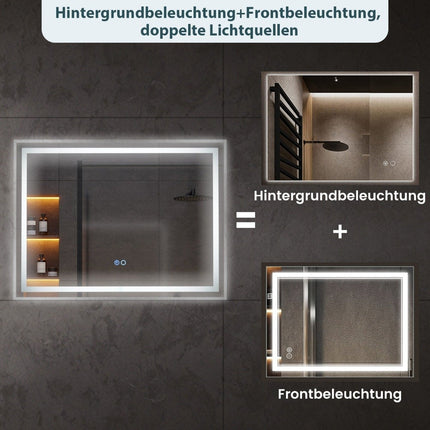 LED Badspiegel mit Antibeschlag, 80x60 cm, Duale Beleuchtung