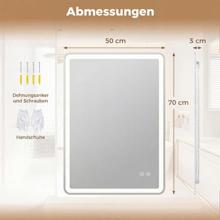 LED-Badezimmerspiegel mit Antibeschlag, dimmbar, 70x50 cm