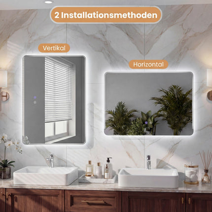 LED Badezimmerspiegel mit Antibeschlag, dimmbares Licht, 70x50 cm