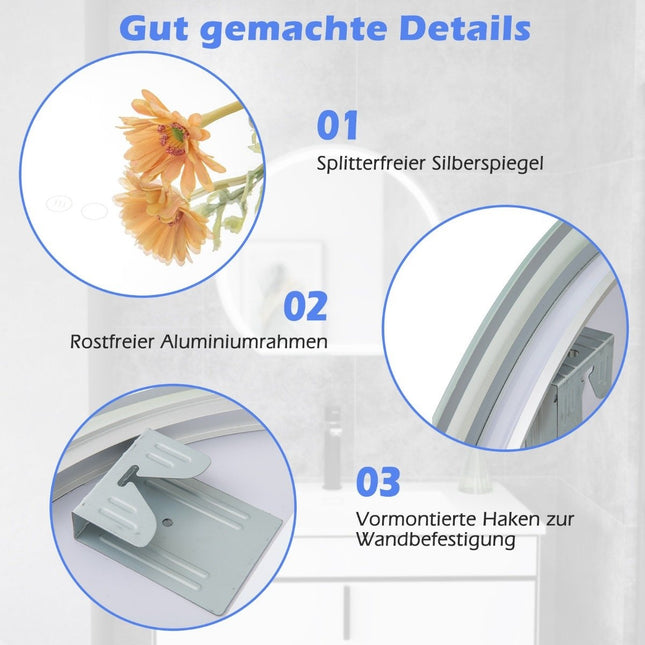LED-Badezimmerspiegel mit Antibeschlagfunktion, dimmbarer Touch-Steuerung