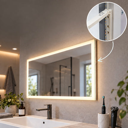 LED Bathroom Mirror with Shaver Socket and Anti-Fog, Touch Control, IP44