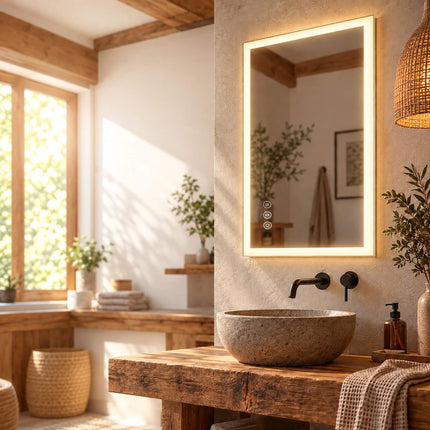 LED Bathroom Mirror with Shaver Socket and Anti-Fog, Touch Control, IP44