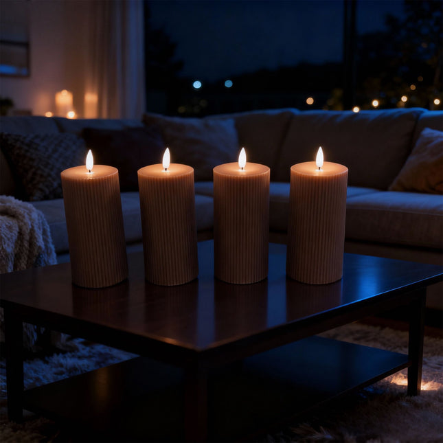 LED Kerzen Set mit 4, 18cm, Echtwachs, Flackernde Flamme