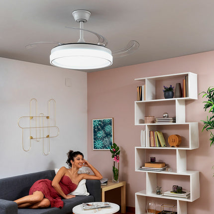 LED-Deckenventilator mit 4 einziehbaren Flügeln Blalefan InnovaGoods Weiß 72 W Ø49,5-104 cm