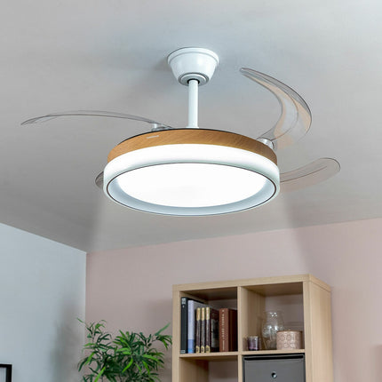 LED-Deckenventilator mit 4 einziehbaren Flügeln Blalefan InnovaGoods Holz 72 W Ø49,5-104 cm