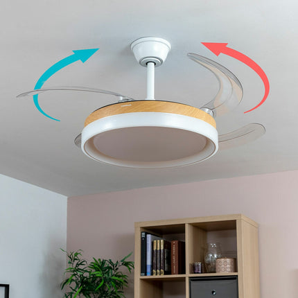 LED-Deckenventilator mit 4 einziehbaren Flügeln Blalefan InnovaGoods Holz 72 W Ø49,5-104 cm