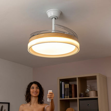 LED-Deckenventilator mit 4 einziehbaren Flügeln Blalefan InnovaGoods Holz 72 W Ø49,5-104 cm