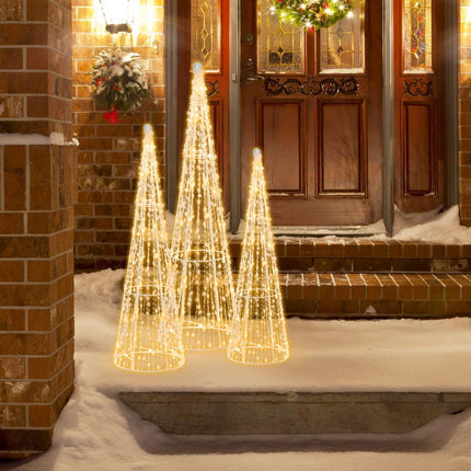 LED-Weihnachtskegelbäume, 3er-Set, 90 warmweiße LEDs