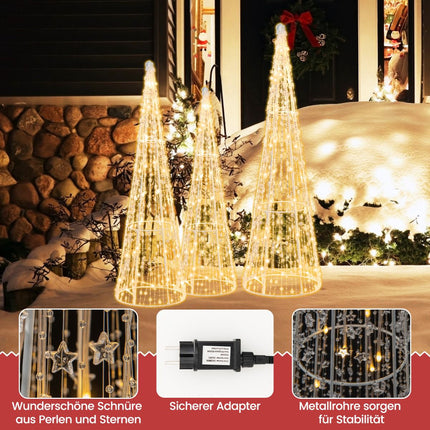 LED-Weihnachtskegelbäume, 3er-Set, 90 warmweiße LEDs