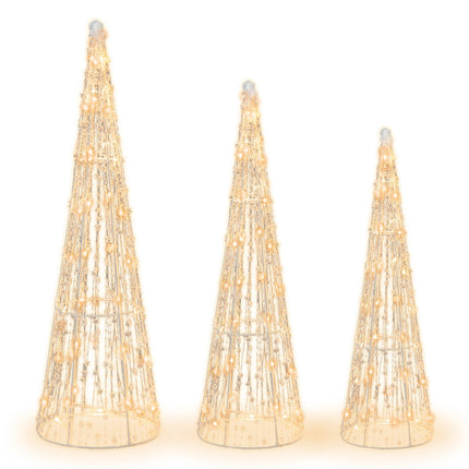 LED-Weihnachtskegelbäume, 3er-Set, 90 warmweiße LEDs