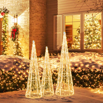 LED-Weihnachtskegelbäume, 3er-Set, 90 warmweiße LEDs