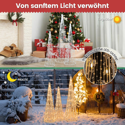 LED-Weihnachtskegelbäume, 3er-Set, 90 warmweiße LEDs