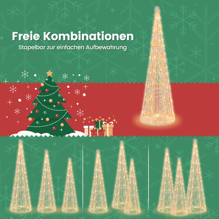 LED-Weihnachtskegelbäume, 3er-Set, 90 warmweiße LEDs