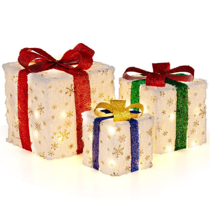 LED Christmas Gift Box Set – 3 Sizes, 48 Warm Lights, Timer