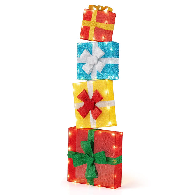 Set van 4 verlichte kerstcadeauverpakkingen met LED-verlichting - Meerkleurig