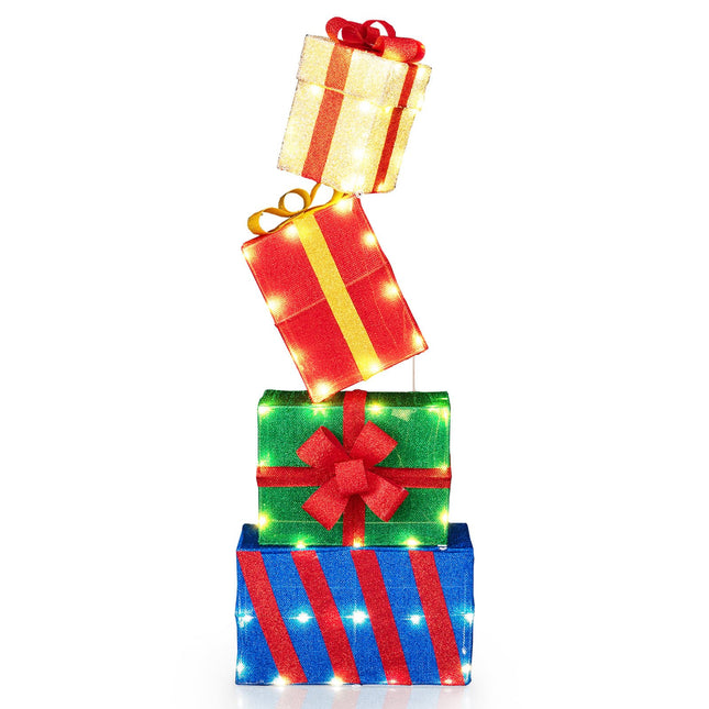 LED Weihnachtsgeschenkboxen-Set, 4 mehrfarbige, für Innen/Außen