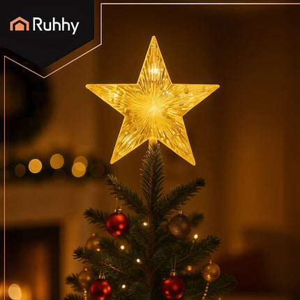 LED Christmas Tree Star, Warm White, Battery-Powered
