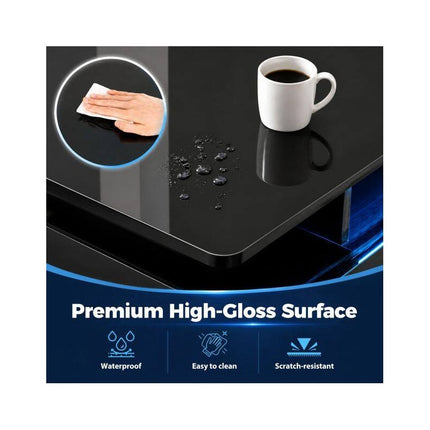 LED Coffee Table 90 cm with 2 Storage Drawers and Open Shelf, High Gloss Black