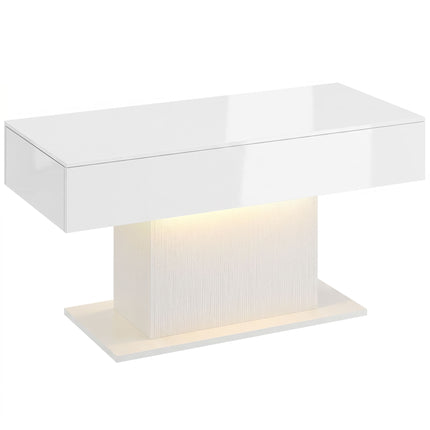 LED Couchtisch, RGB, Hochglanz Weiß, 2 Schubladen