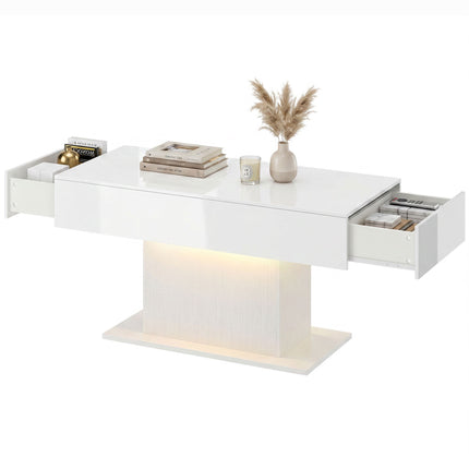 LED Couchtisch, RGB, Hochglanz Weiß, 2 Schubladen