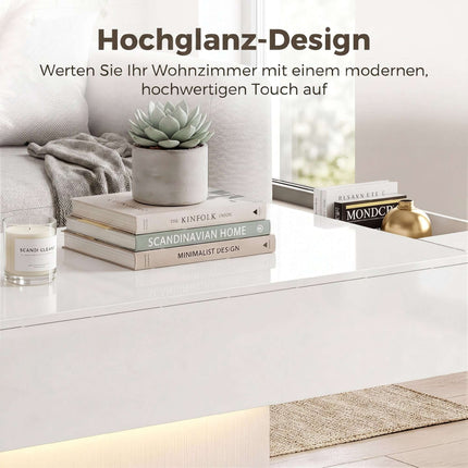 LED Couchtisch, RGB, Hochglanz Weiß, 2 Schubladen