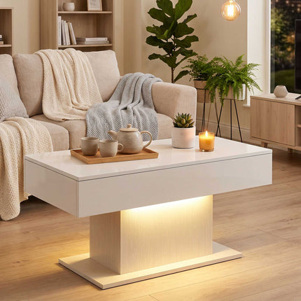 LED Couchtisch, RGB, Hochglanz Weiß, 2 Schubladen