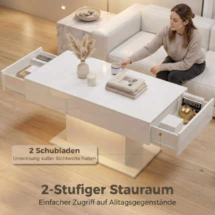 LED Couchtisch, RGB, Hochglanz Weiß, 2 Schubladen