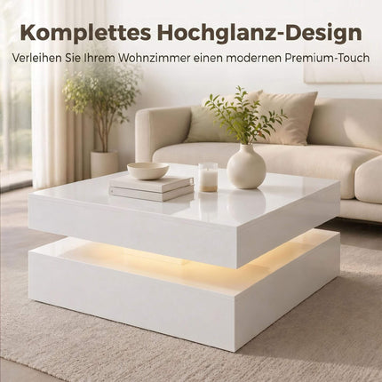 LED Coffee Table With Storage, 2-Tier, High Gloss White