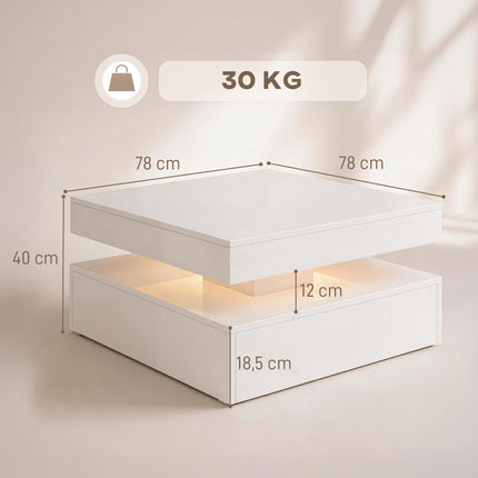 LED Coffee Table With Storage, 2-Tier, High Gloss White