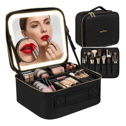 LED Cosmetic Case with Adjustable Mirror, Large Capacity
