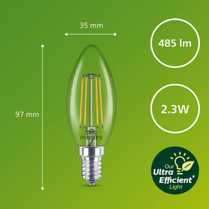 LED E14 Crown B35 2,3W (40W) Klar 485lm 2700K Energieklasse A