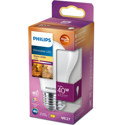 Ampoule LED E27 normale 40 W, givrée, intensité variable, WarmGl, 470 lm
