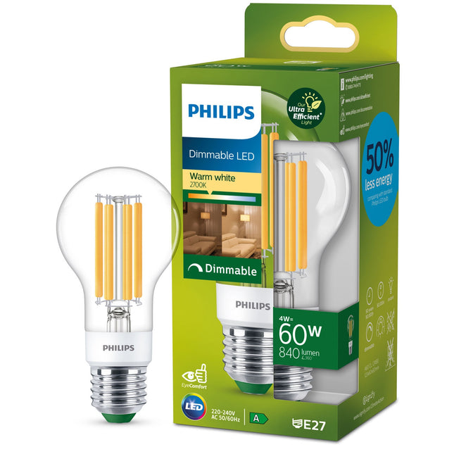 LED E27 Normal 4W (60W) Klar Dimmbar 840lm 2700K Energieklasse A