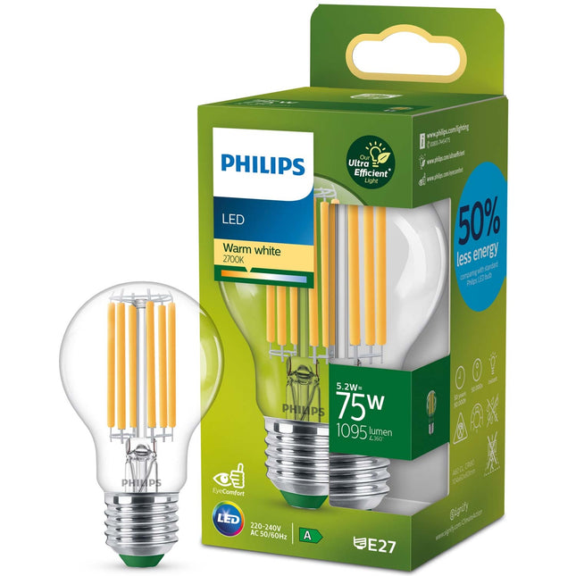 LED E27 Normal 5,2W (75W) Klar 1095lm 2700K Energieklasse A