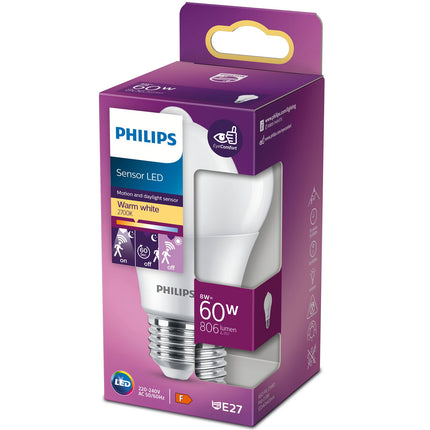 LED E27 klasická 60W pohybový senzor 806lm