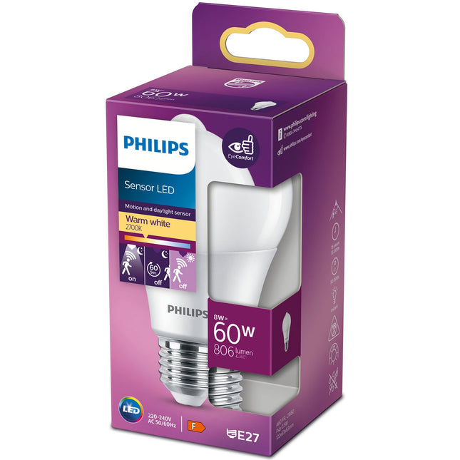 LED E27 klasická 60W pohybový senzor 806lm