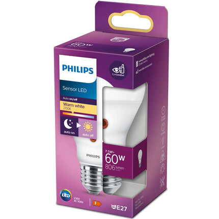 LED E27 klasická 60W soumrakový senzor 806lm