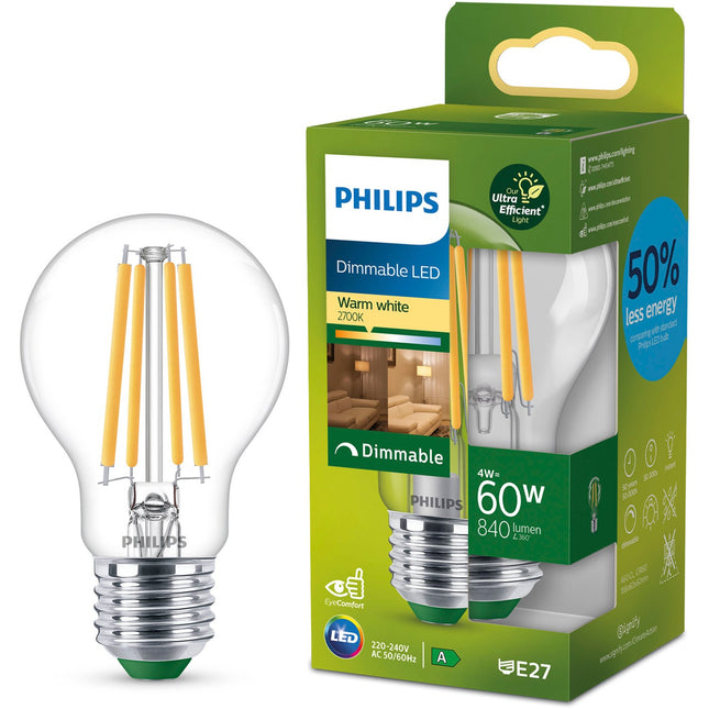 LED E27 Normal A60 4W (60W) Klar 840lm Dimmbar 2700K Energieklasse A