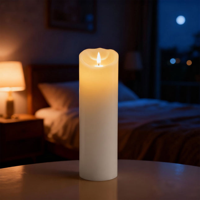LED-Stumpenkerze ohne Flamme, 30 cm, Echtwachs-Finish