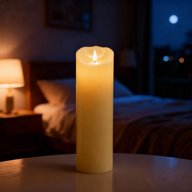 LED-Stumpenkerze, flammenlos, 30 cm, Echtwachs-Finish