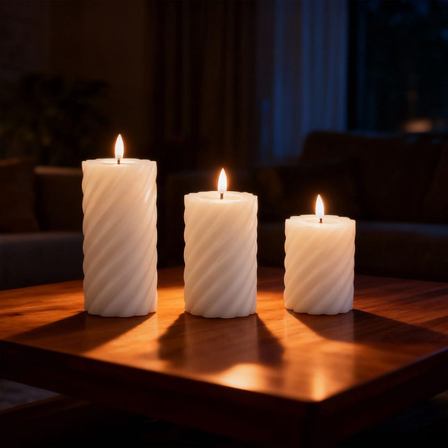 Flammenloses LED-Kerzenset aus Echtwachs – 3 Größen
