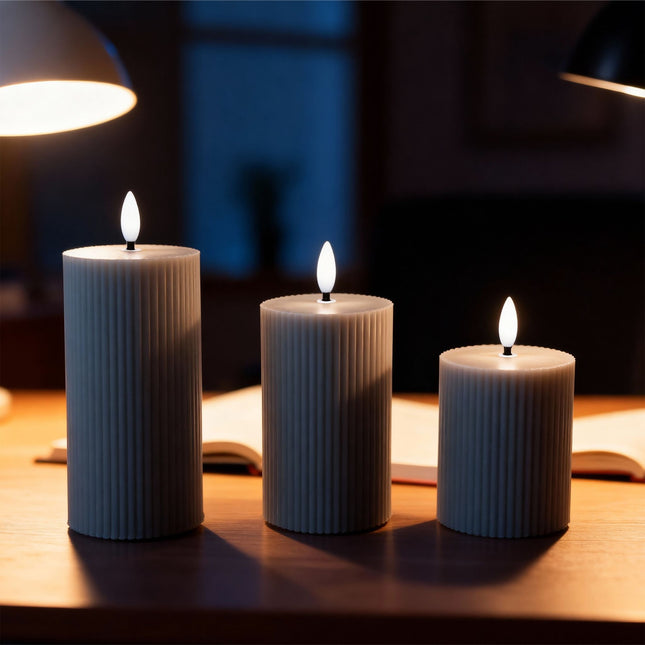 LED Flammenlose Echtwachskerzen, 3er-Set