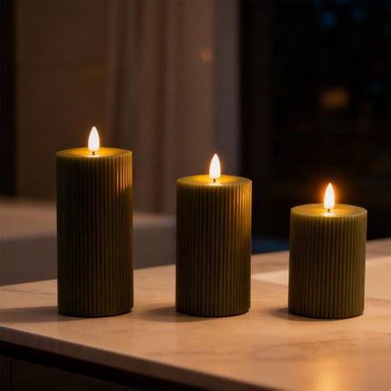 LED-Echtwachskerzen ohne Flamme, 3er-Set