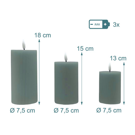 LED-Echtwachskerzen ohne Flamme, 3er-Set