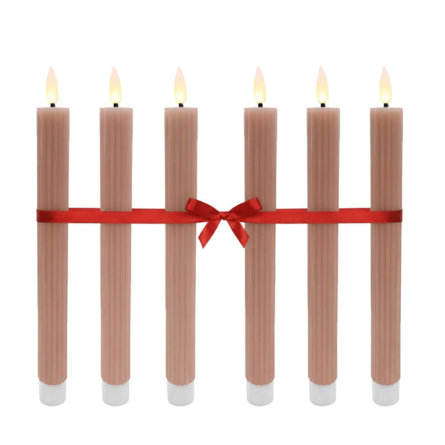 LED-Stabkerzen, flammenlos, Echtwachs, 6er-Set