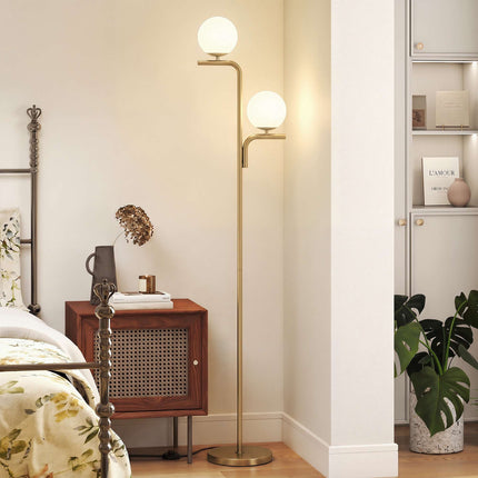 LED Floor Lamp, 3 Color Temps, Glass Globes, Gold