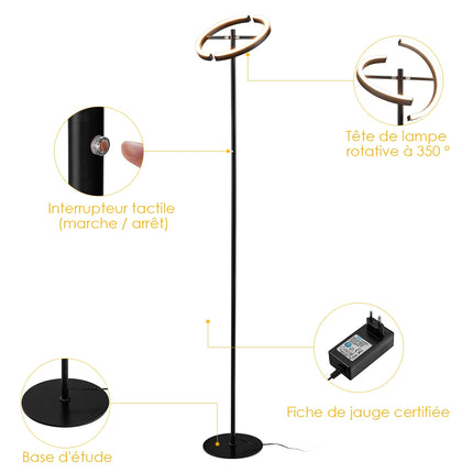 LED Floor Lamp, Dimmable Touch Control, Black Metal