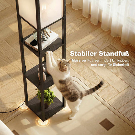 LED-Stehlampe mit 3 Ablagen, dimmbar, USB, Steckdose, Schwarz