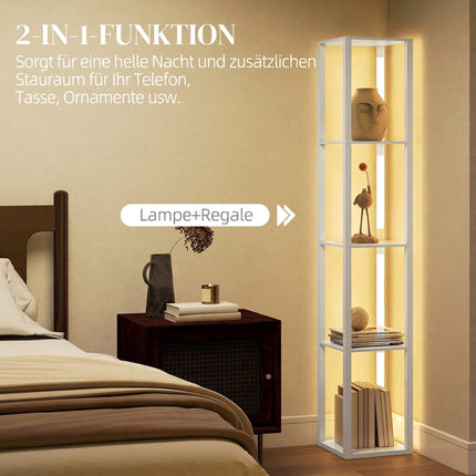 LED Floor Lamp with 4 Shelves, Dimmable, 3 Brightness Levels, Foot Switch, White